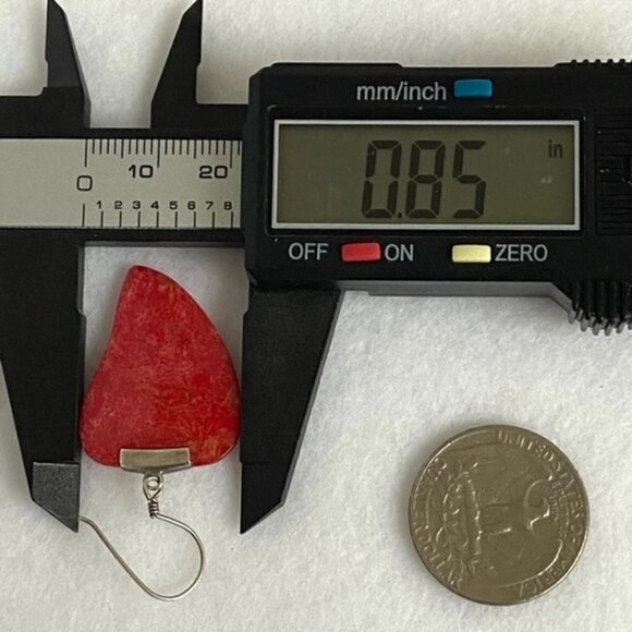 Sterling Silver 925 1.83" Red Sponge Coral Scrollwork Dangle Earrings 4.6g - Picture 13 of 16